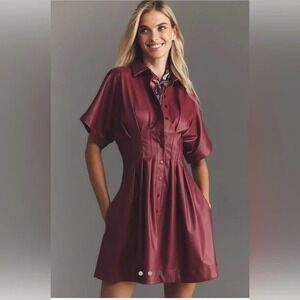 Anthropologie x Exquise The Tobie Faux Leather Mini Shirt Dress